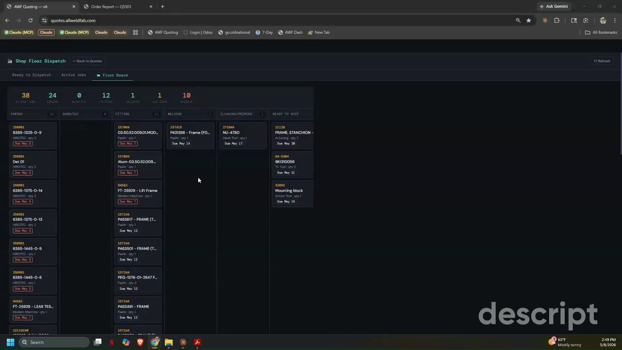The Floor Board kanban view — every job and detail across every station, in real time